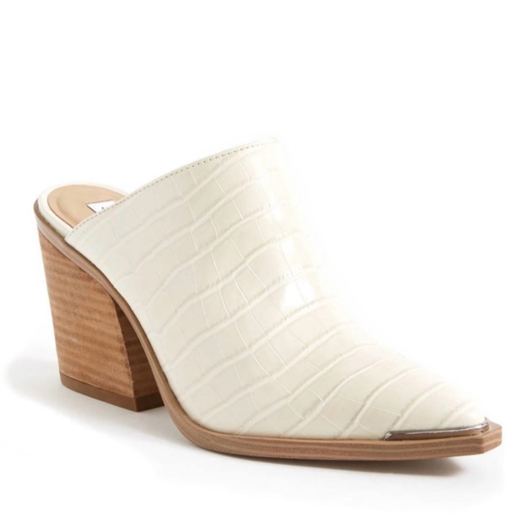 Women's Cream Block Heel Mules